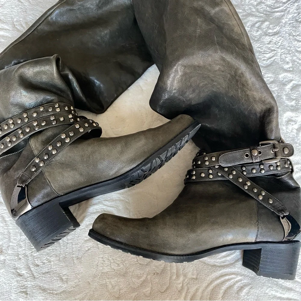 Stuart Weitzman Dark Green Leather Knee High Boots - Picture 6 of 8